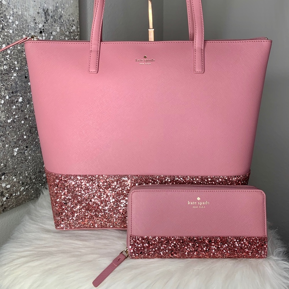 Kate Spade Penny Greta Glitter Tote / Wallet Set